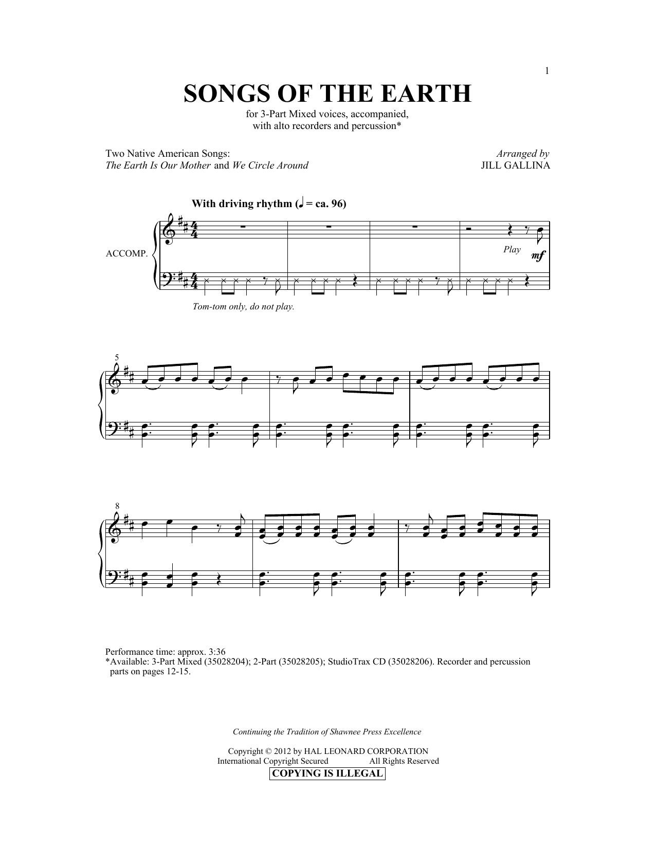 Jill Gallina The Earth Is Our Mother sheet music notes and chords arranged for 2-Part Choir