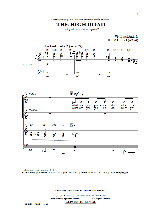 Jill Gallina The High Road sheet music notes and chords arranged for 2-Part Choir