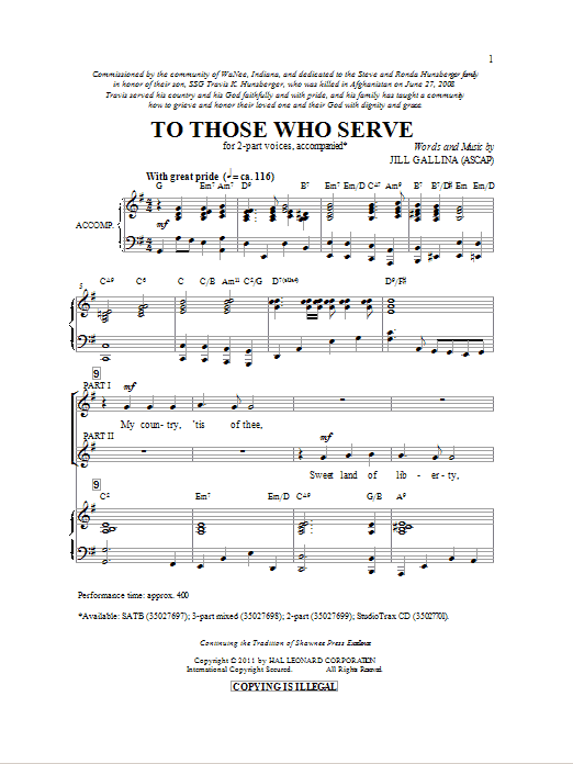 Jill Gallina To Those Who Serve sheet music notes and chords arranged for 3-Part Mixed Choir
