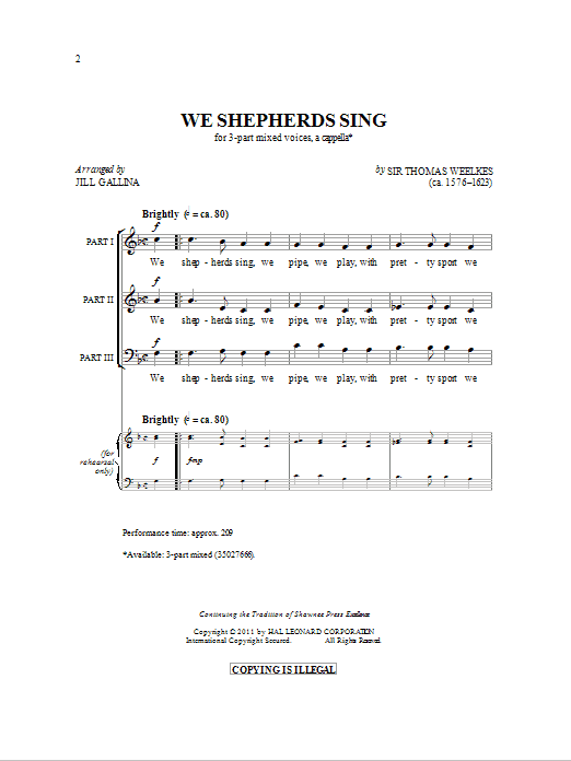 Jill Gallina We Shepherds Sing sheet music notes and chords arranged for 3-Part Mixed Choir