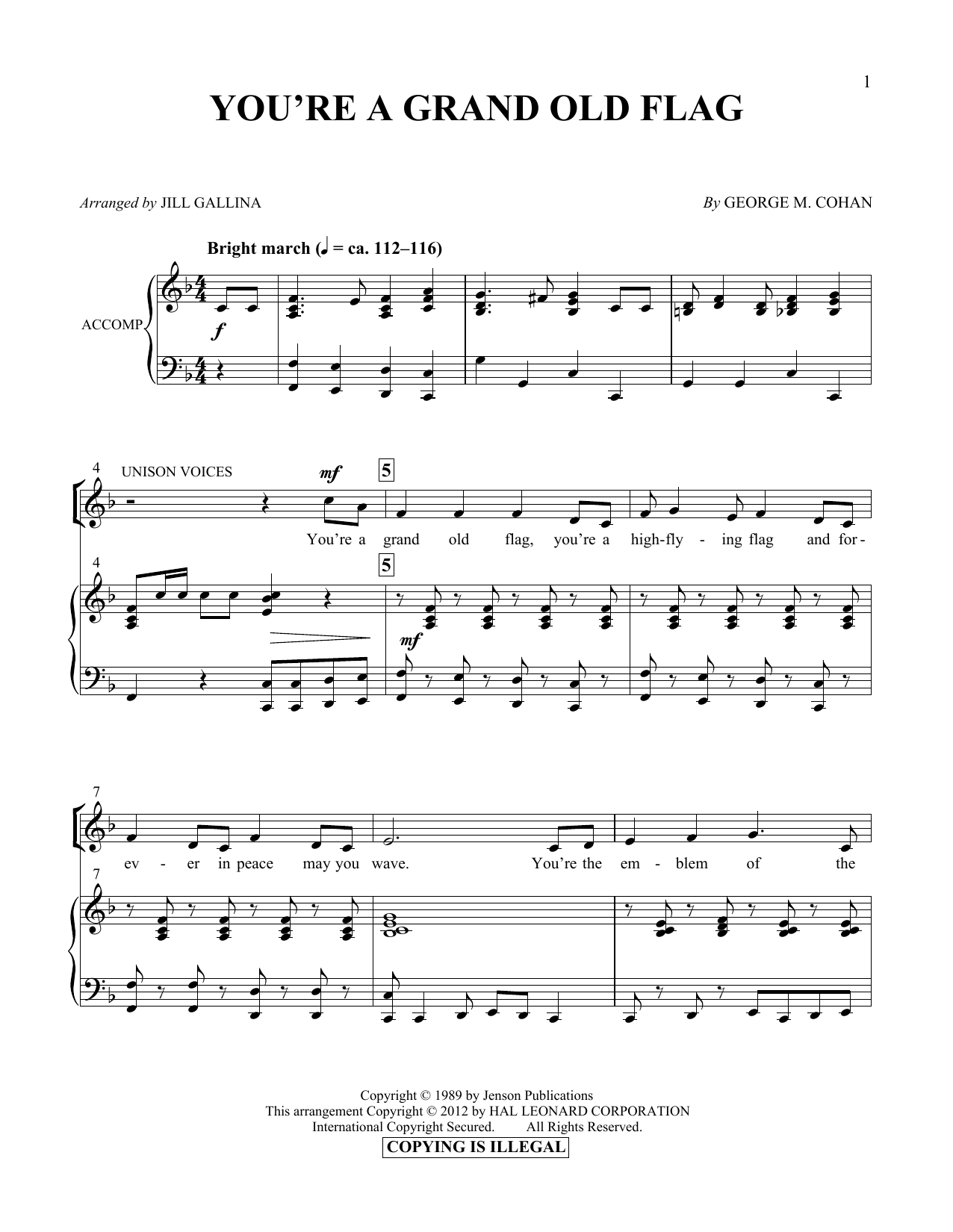Jill Gallina You're A Grand Old Flag sheet music notes and chords arranged for Vocal Duet