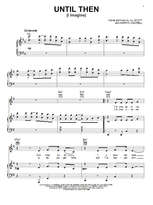 Jill Scott Until Then (I Imagine) sheet music notes and chords arranged for Piano, Vocal & Guitar Chords (Right-Hand Melody)