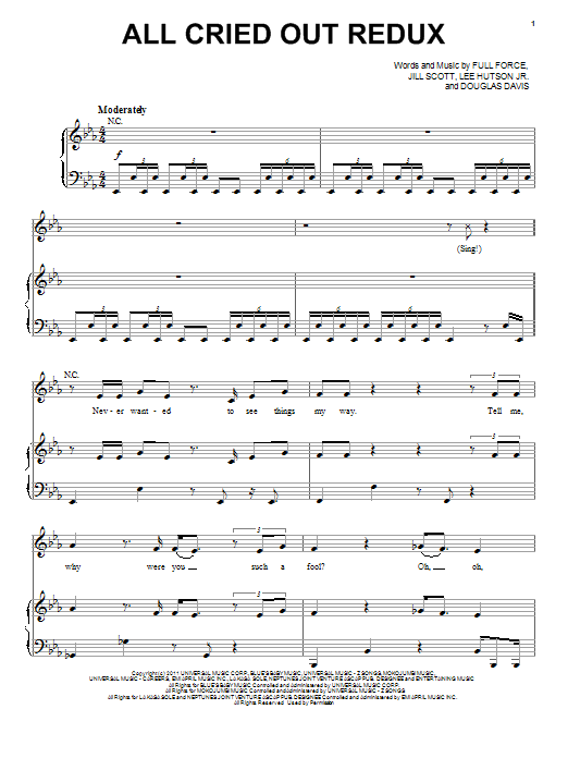 Jill Scott All Cried Out Redux sheet music notes and chords arranged for Piano, Vocal & Guitar Chords (Right-Hand Melody)