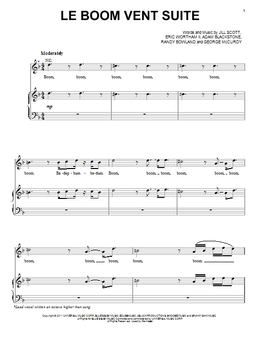 Jill Scott Le Boom Vent Suite sheet music notes and chords arranged for Piano, Vocal & Guitar Chords (Right-Hand Melody)