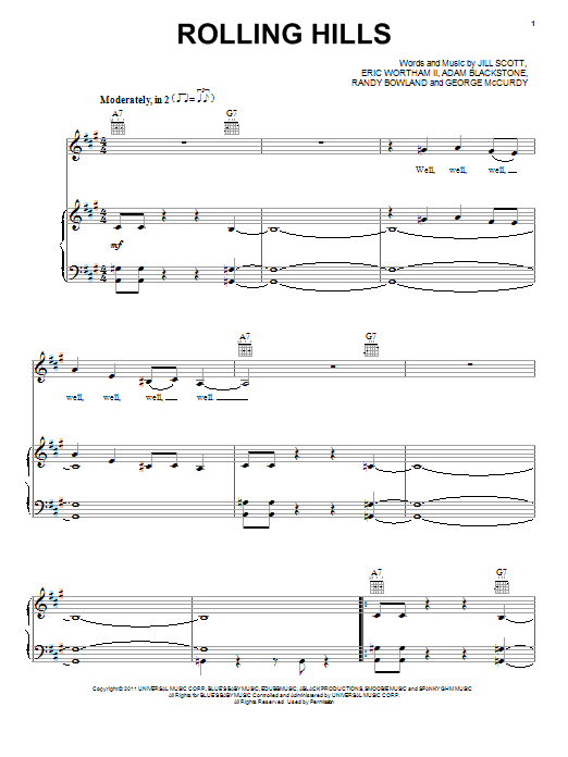 Jill Scott Rolling Hills sheet music notes and chords arranged for Piano, Vocal & Guitar Chords (Right-Hand Melody)