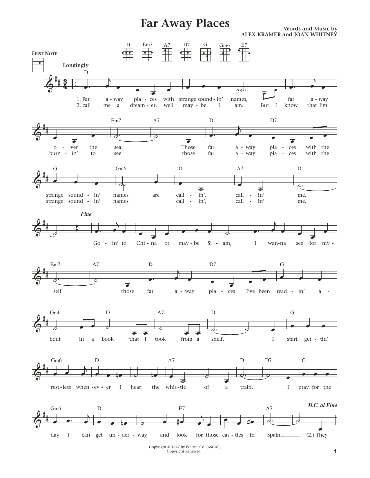 Jim Beloff Far Away Places (from The Daily Ukulele) (arr. Liz and Jim Beloff) sheet music notes and chords arranged for Ukulele
