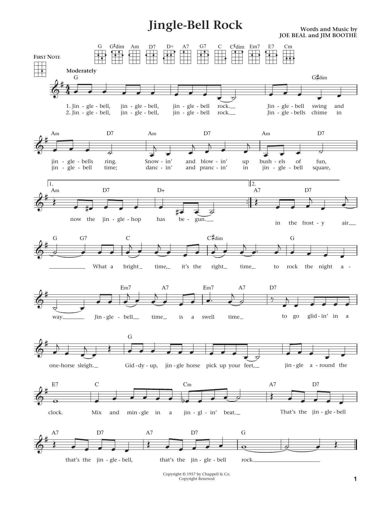 Jim Boothe Jingle Bell Rock (from The Daily Ukulele) (arr. Liz and Jim Beloff) sheet music notes and chords arranged for Ukulele