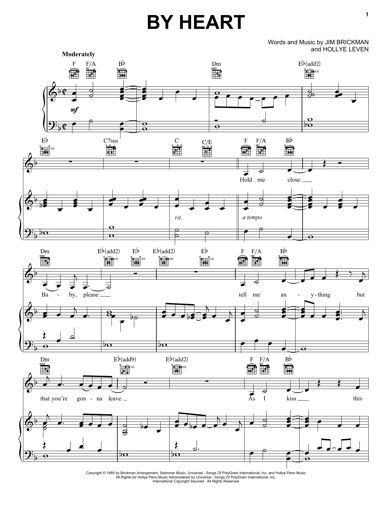 Jim Brickman By Heart (feat. Anne Cochran) sheet music notes and chords arranged for Piano, Vocal & Guitar Chords (Right-Hand Melody)