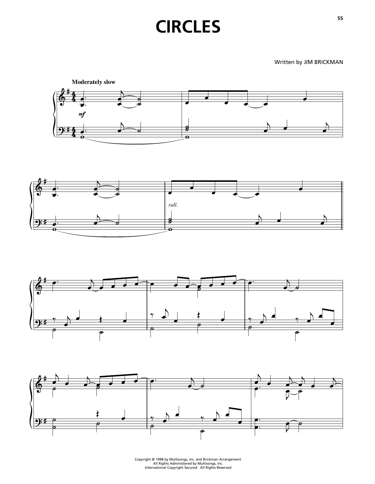 Jim Brickman Circles sheet music notes and chords arranged for Piano Solo