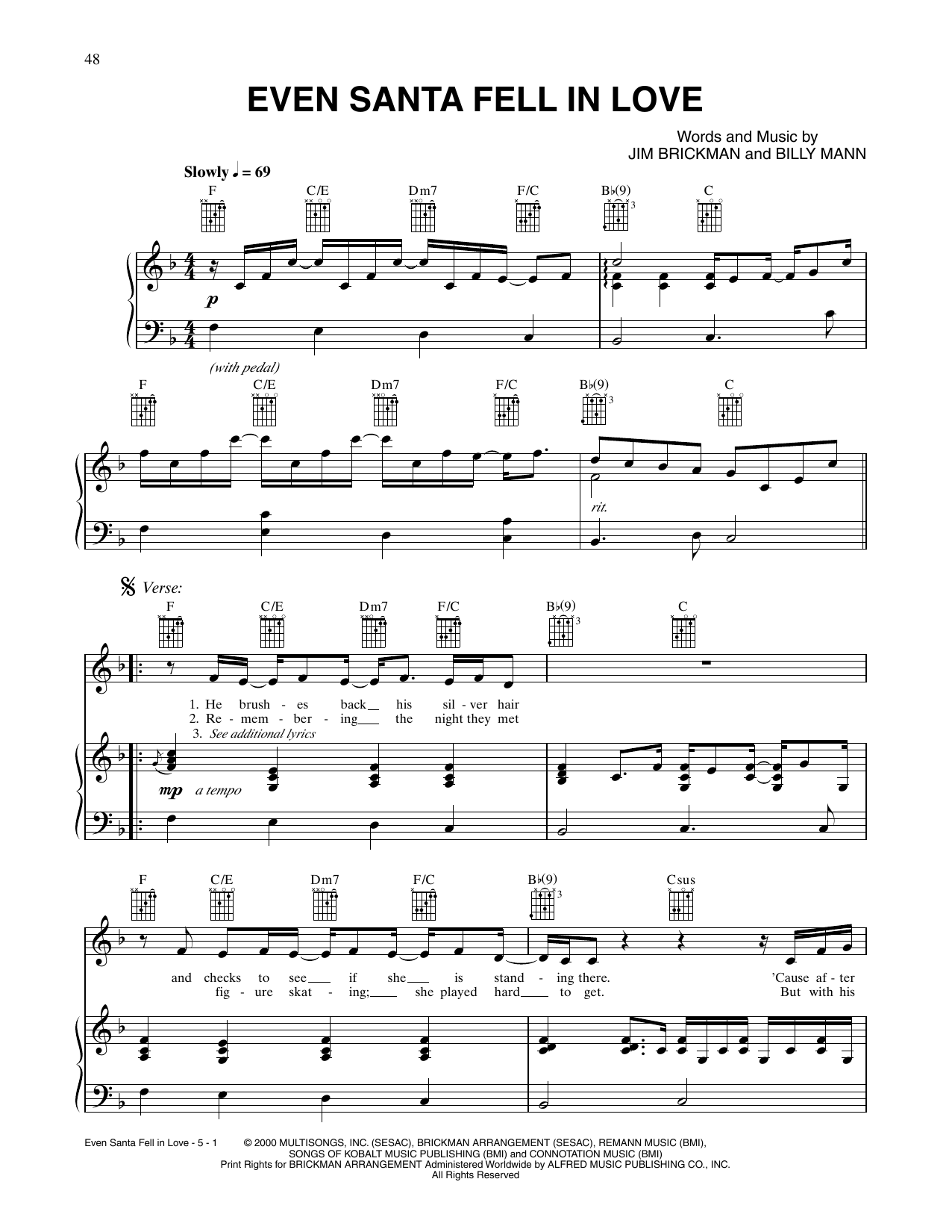 Jim Brickman Even Santa Fell In Love sheet music notes and chords arranged for Piano, Vocal & Guitar Chords (Right-Hand Melody)