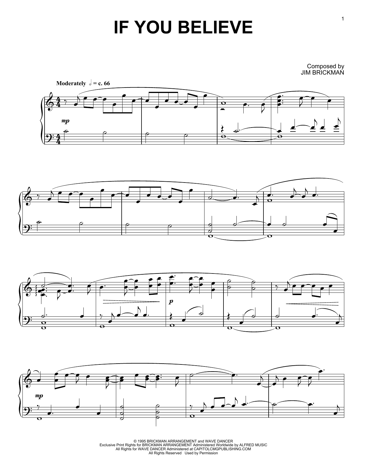 Jim Brickman If You Believe sheet music notes and chords arranged for Easy Piano