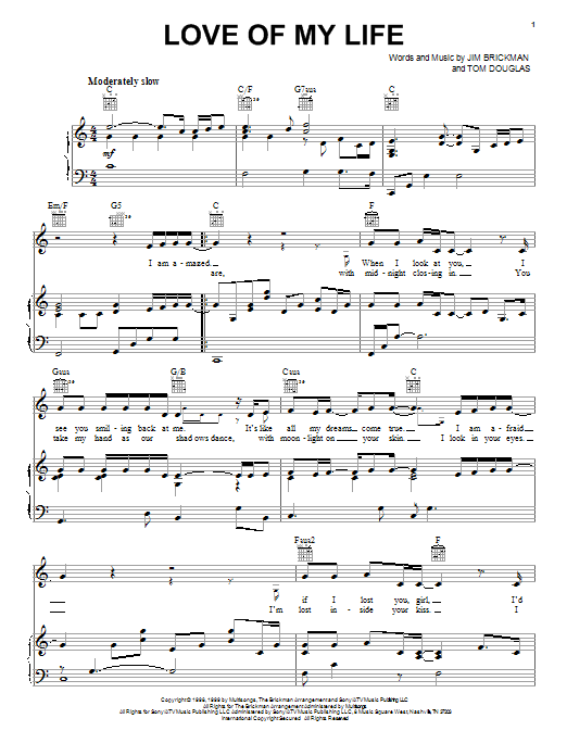 Jim Brickman Love Of My Life (feat. Donny Osmond) sheet music notes and chords arranged for Piano, Vocal & Guitar Chords (Right-Hand Melody)