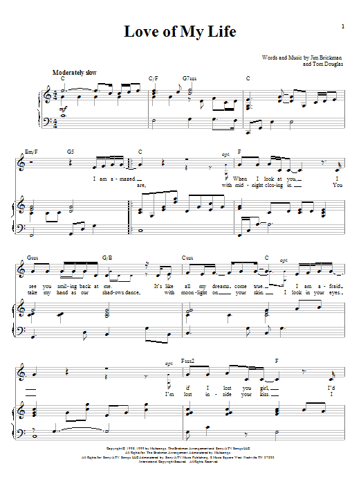 Jim Brickman Love Of My Life sheet music notes and chords arranged for Piano & Vocal