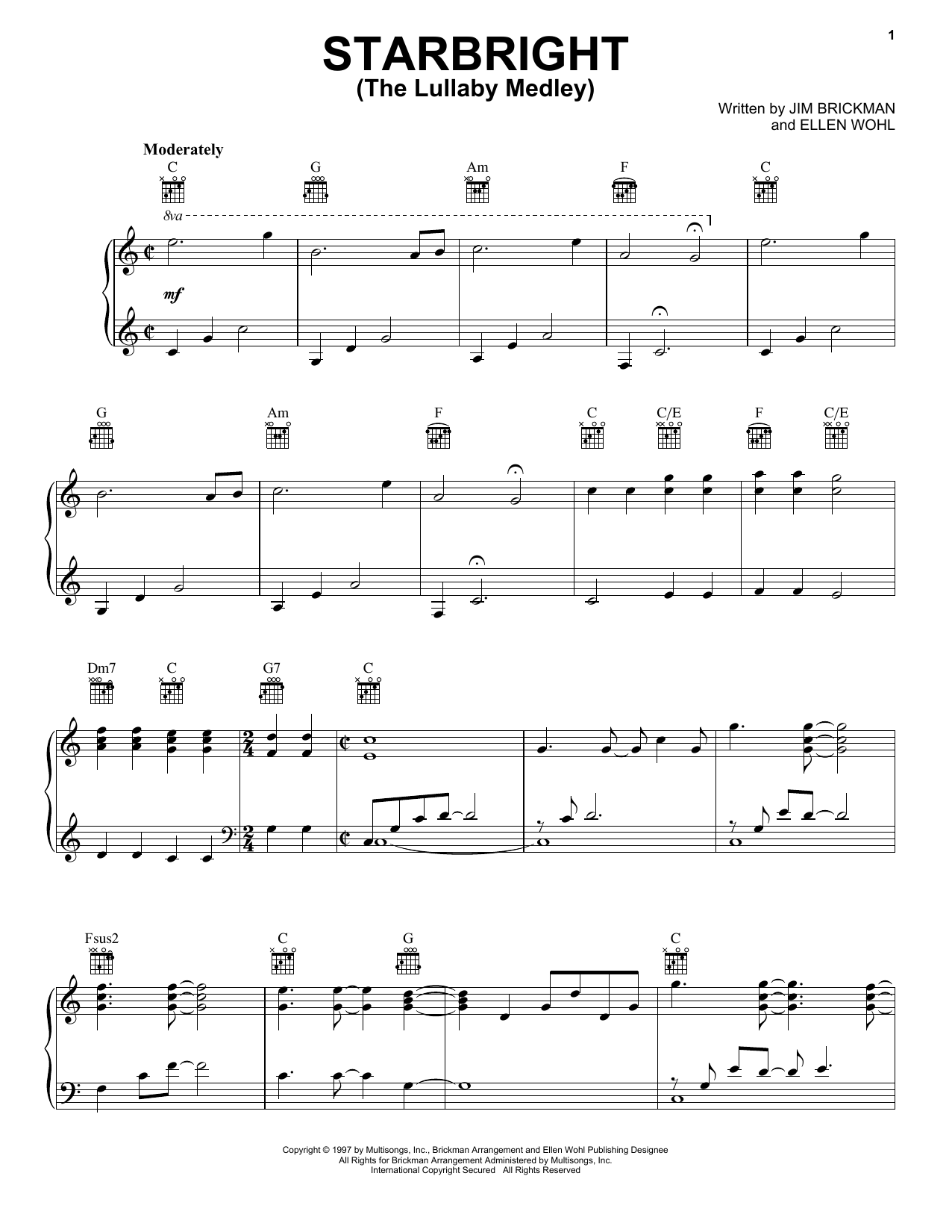 Jim Brickman Starbright sheet music notes and chords arranged for Piano, Vocal & Guitar Chords (Right-Hand Melody)