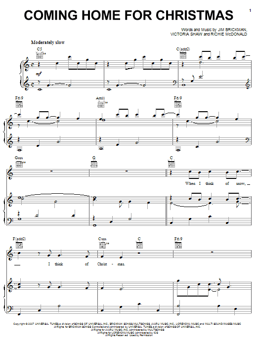 Jim Brickman with Richie McDonald Coming Home For Christmas sheet music notes and chords arranged for Piano, Vocal & Guitar Chords (Right-Hand Melody)