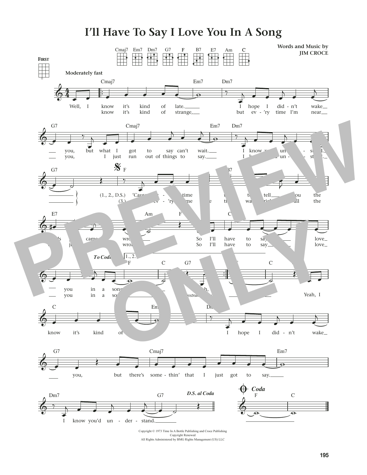 Jim Croce I'll Have To Say I Love You In A Song (from The Daily Ukulele) (arr. Jim Beloff) sheet music notes and chords arranged for Ukulele