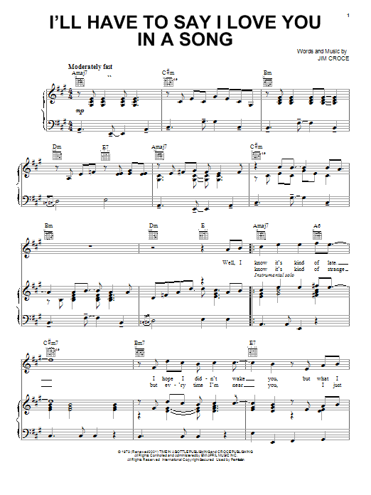 Jim Croce I'll Have To Say I Love You In A Song sheet music notes and chords arranged for Guitar Tab