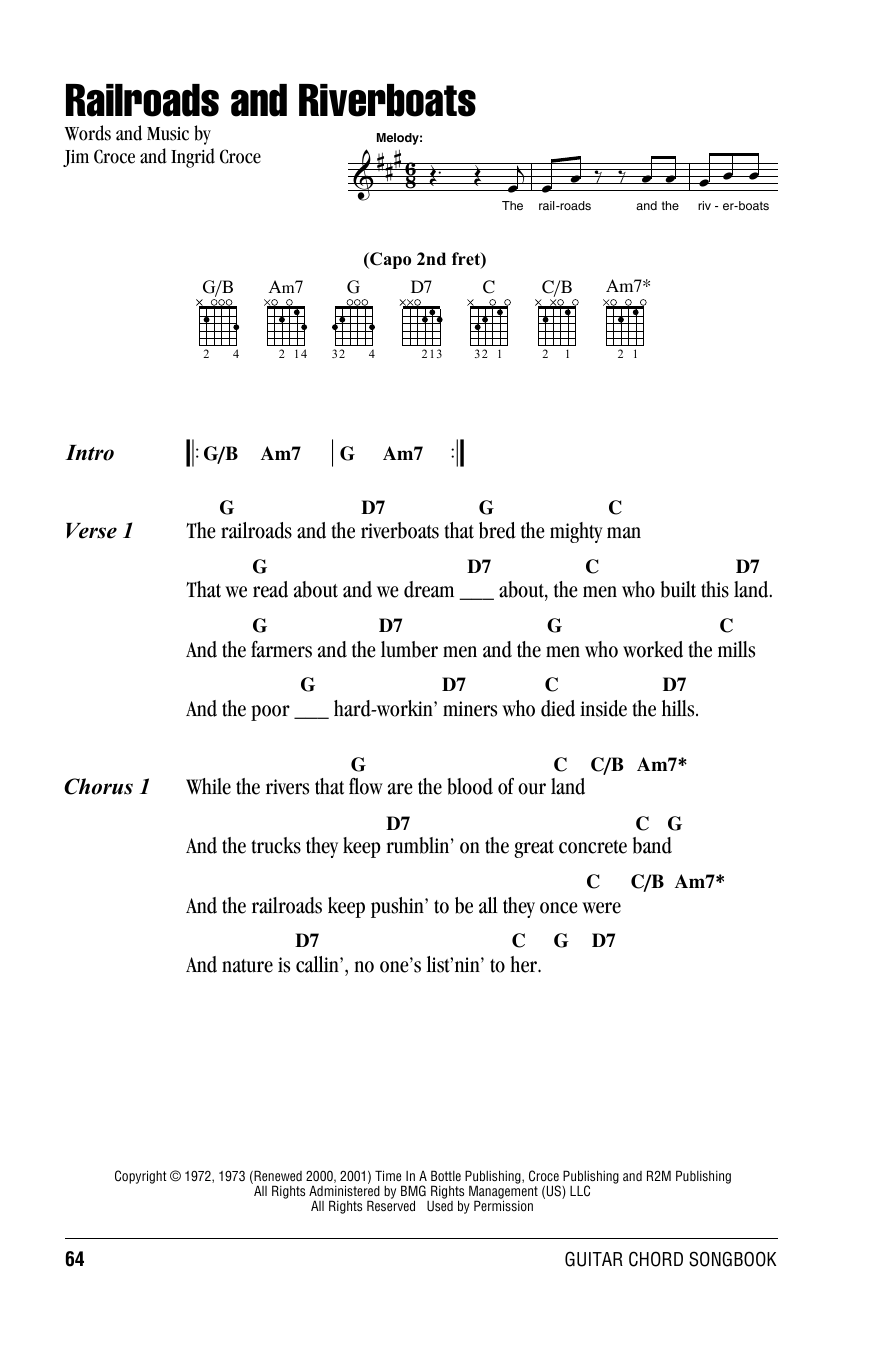 Jim Croce Railroads And Riverboats sheet music notes and chords arranged for Guitar Chords/Lyrics