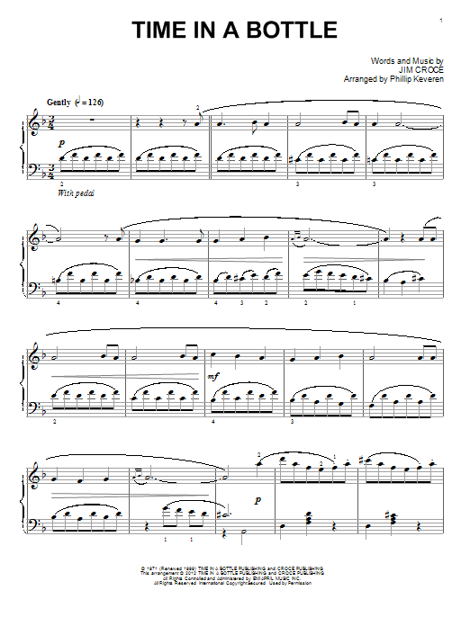 Jim Croce Time In A Bottle (arr. Phillip Keveren) sheet music notes and chords arranged for Easy Piano