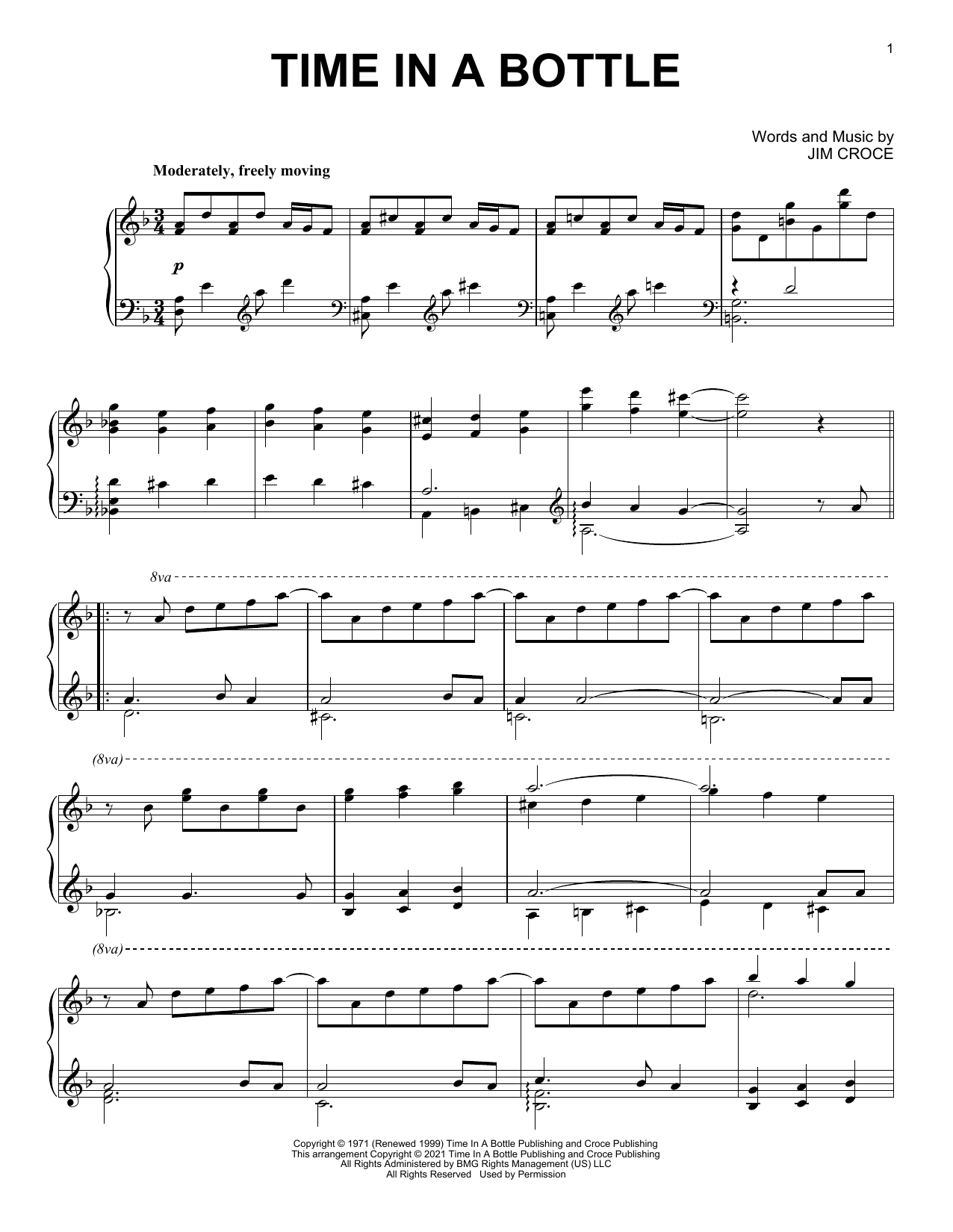 Jim Croce Time In A Bottle [Classical version] sheet music notes and chords arranged for Piano Solo