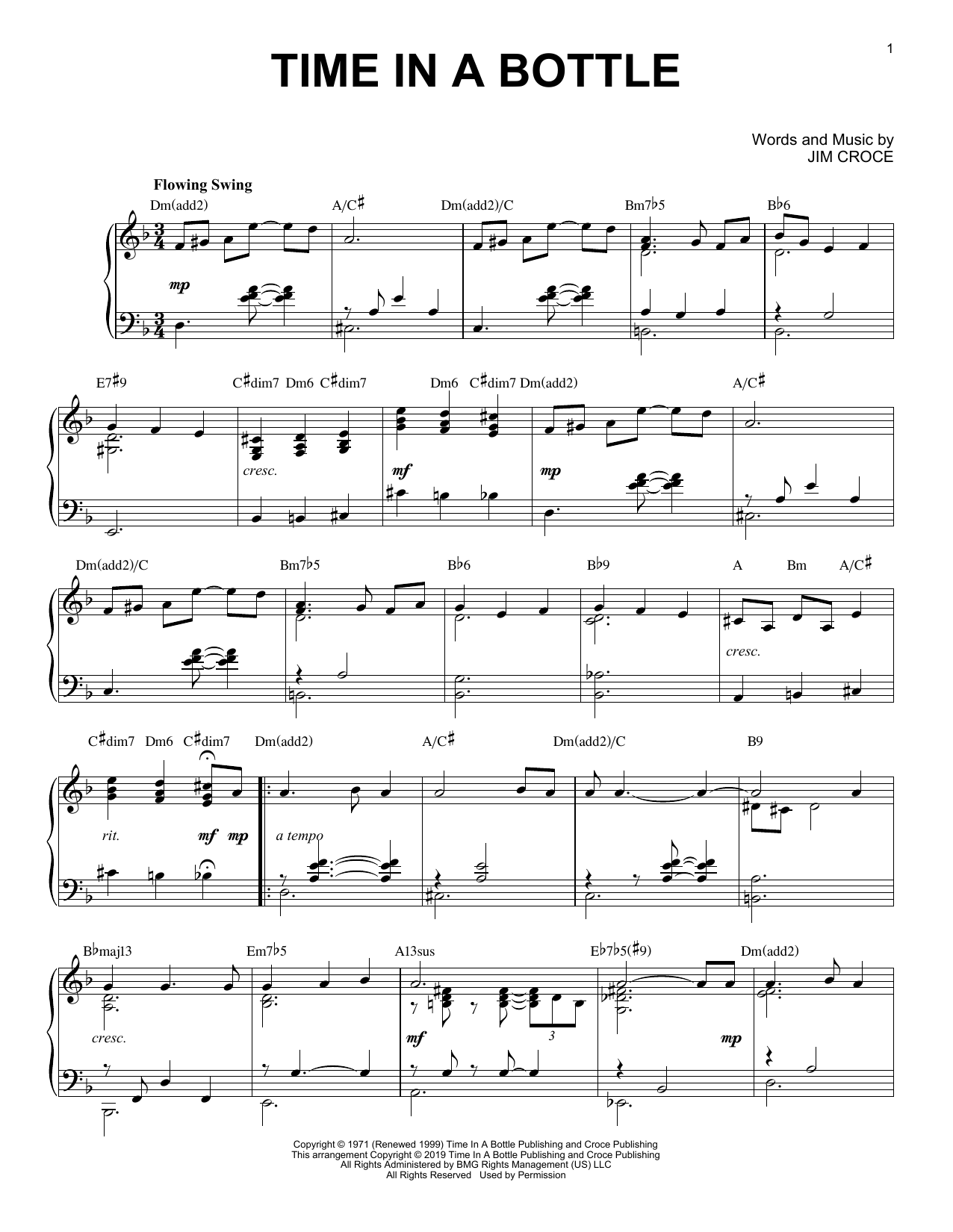 Jim Croce Time In A Bottle [Jazz version] sheet music notes and chords arranged for Piano Solo