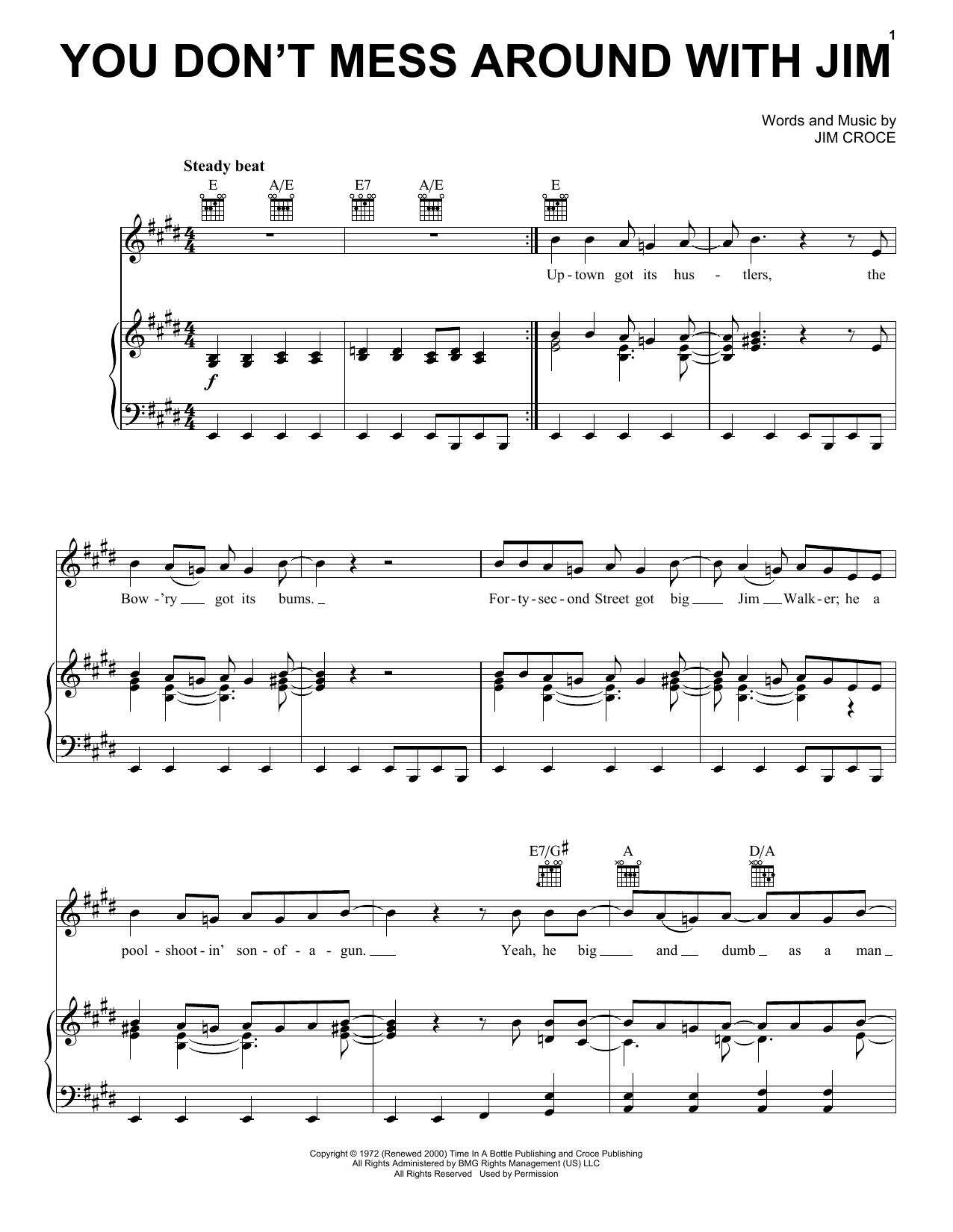 Jim Croce You Don't Mess Around With Jim sheet music notes and chords arranged for Guitar Tab (Single Guitar)