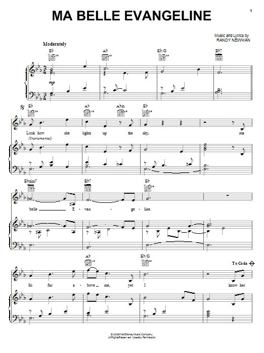 Jim Cummings Ma Belle Evangeline sheet music notes and chords arranged for Piano, Vocal & Guitar Chords (Right-Hand Melody)