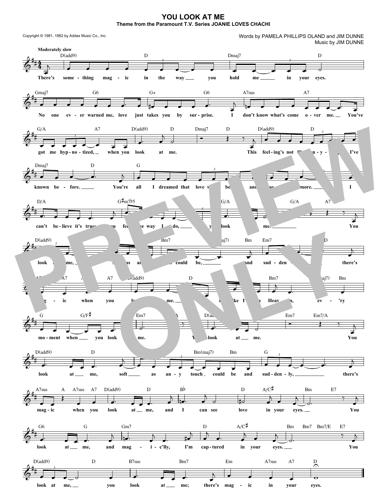 Jim Dunne You Look At Me (from Joanie Loves Chachi) sheet music notes and chords arranged for Lead Sheet / Fake Book