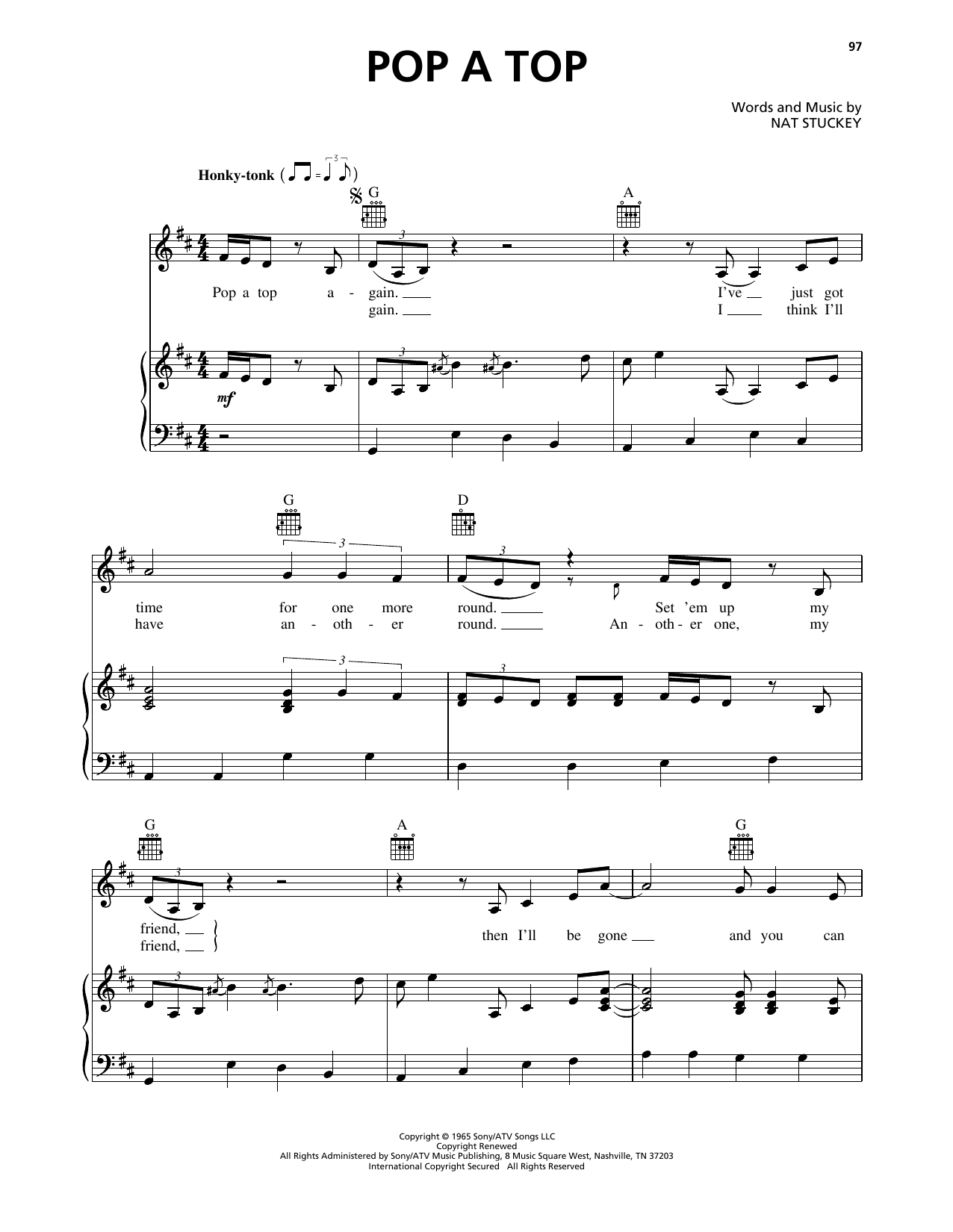 Jim Ed Brown Pop A Top sheet music notes and chords arranged for Piano, Vocal & Guitar Chords (Right-Hand Melody)