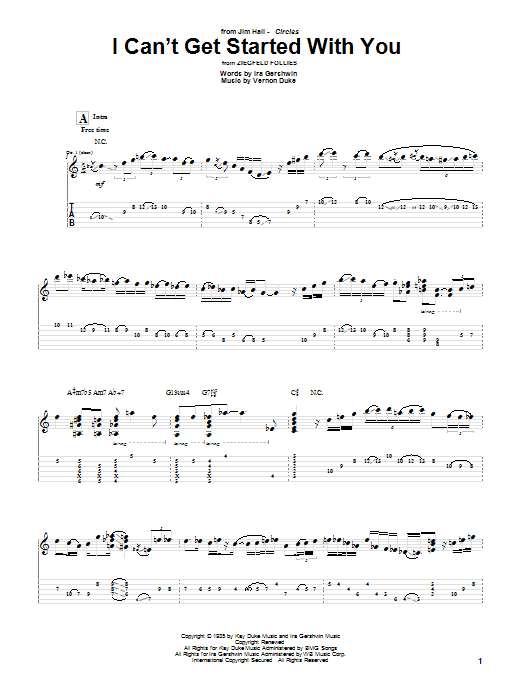 Jim Hall I Can't Get Started With You sheet music notes and chords arranged for Guitar Tab