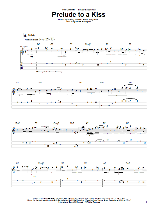 Jim Hall Prelude To A Kiss sheet music notes and chords arranged for Guitar Tab