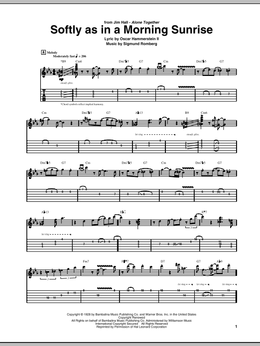 Jim Hall Softly As In A Morning Sunrise sheet music notes and chords arranged for Guitar Tab