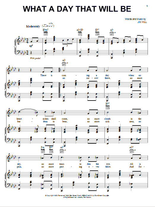 Jim Hill What A Day That Will Be sheet music notes and chords arranged for Piano, Vocal & Guitar Chords (Right-Hand Melody)