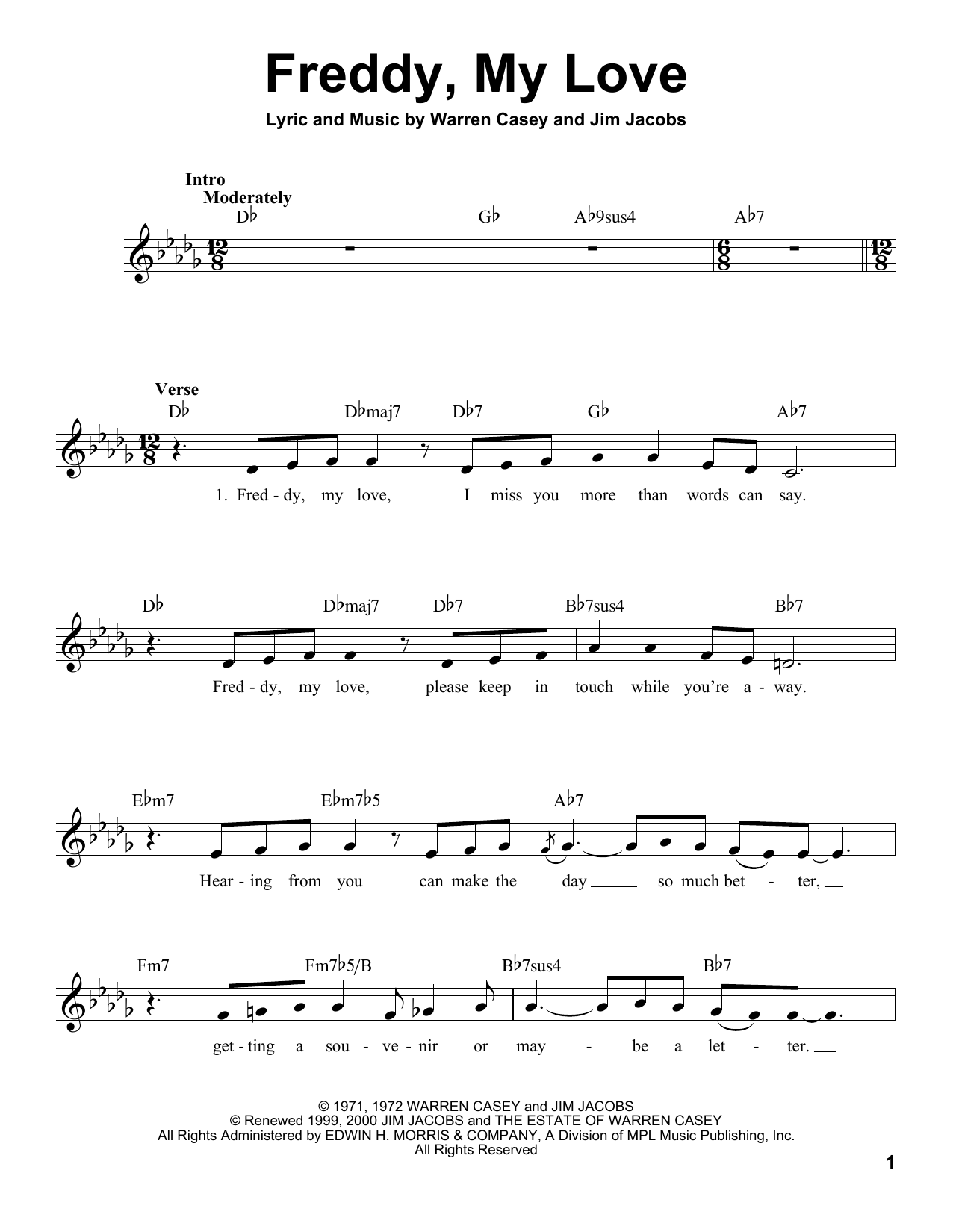 Jim Jacobs Freddy, My Love sheet music notes and chords arranged for Pro Vocal