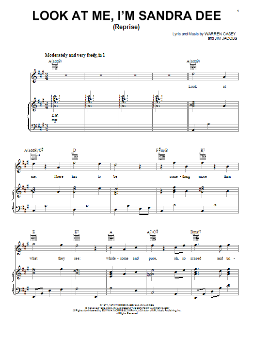Jim Jacobs Look At Me, I'm Sandra Dee (Reprise) sheet music notes and chords arranged for Piano, Vocal & Guitar Chords (Right-Hand Melody)