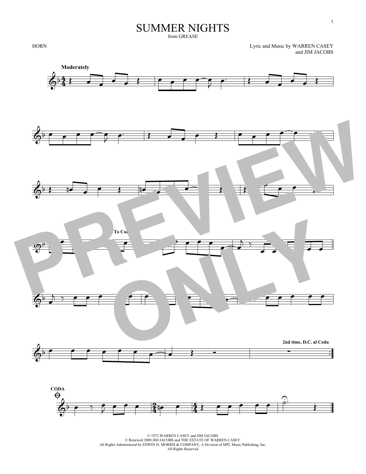 Jim Jacobs Summer Nights sheet music notes and chords arranged for Lead Sheet / Fake Book