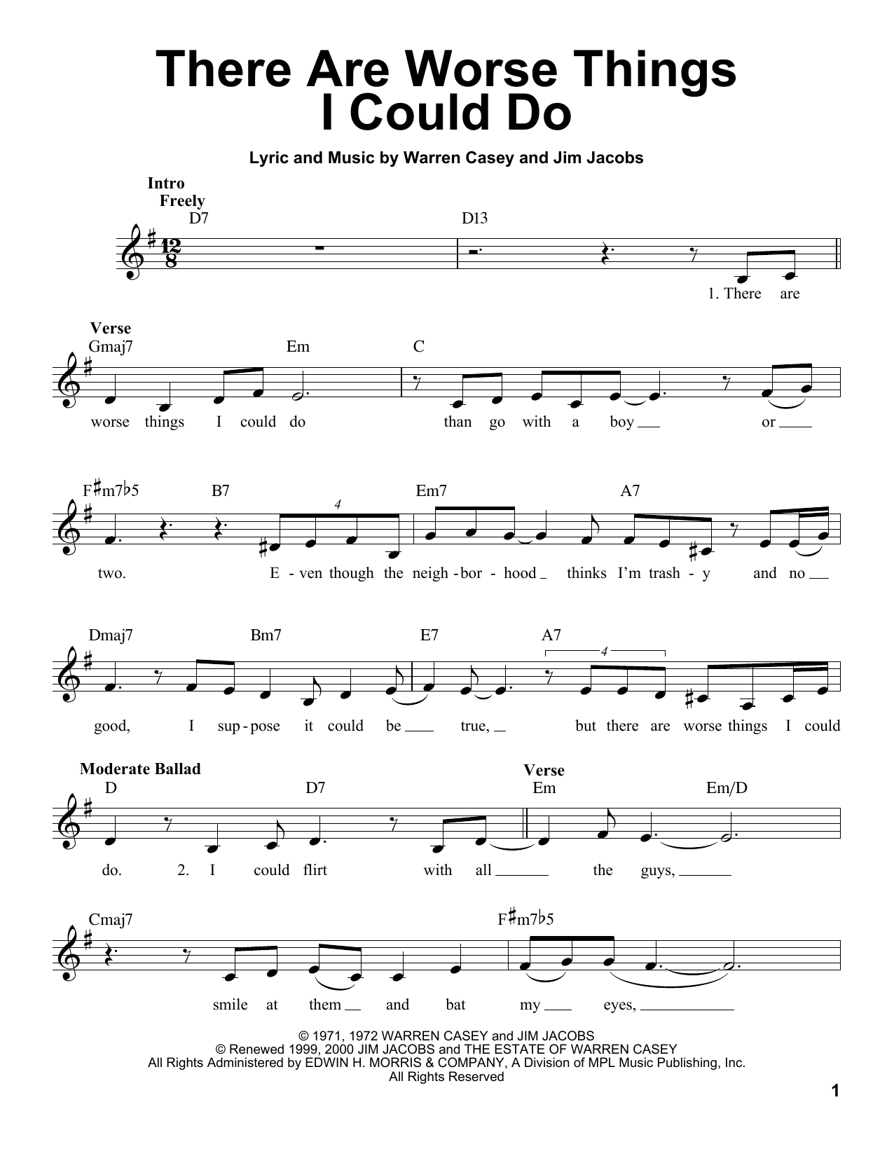 Jim Jacobs There Are Worse Things I Could Do sheet music notes and chords arranged for Pro Vocal