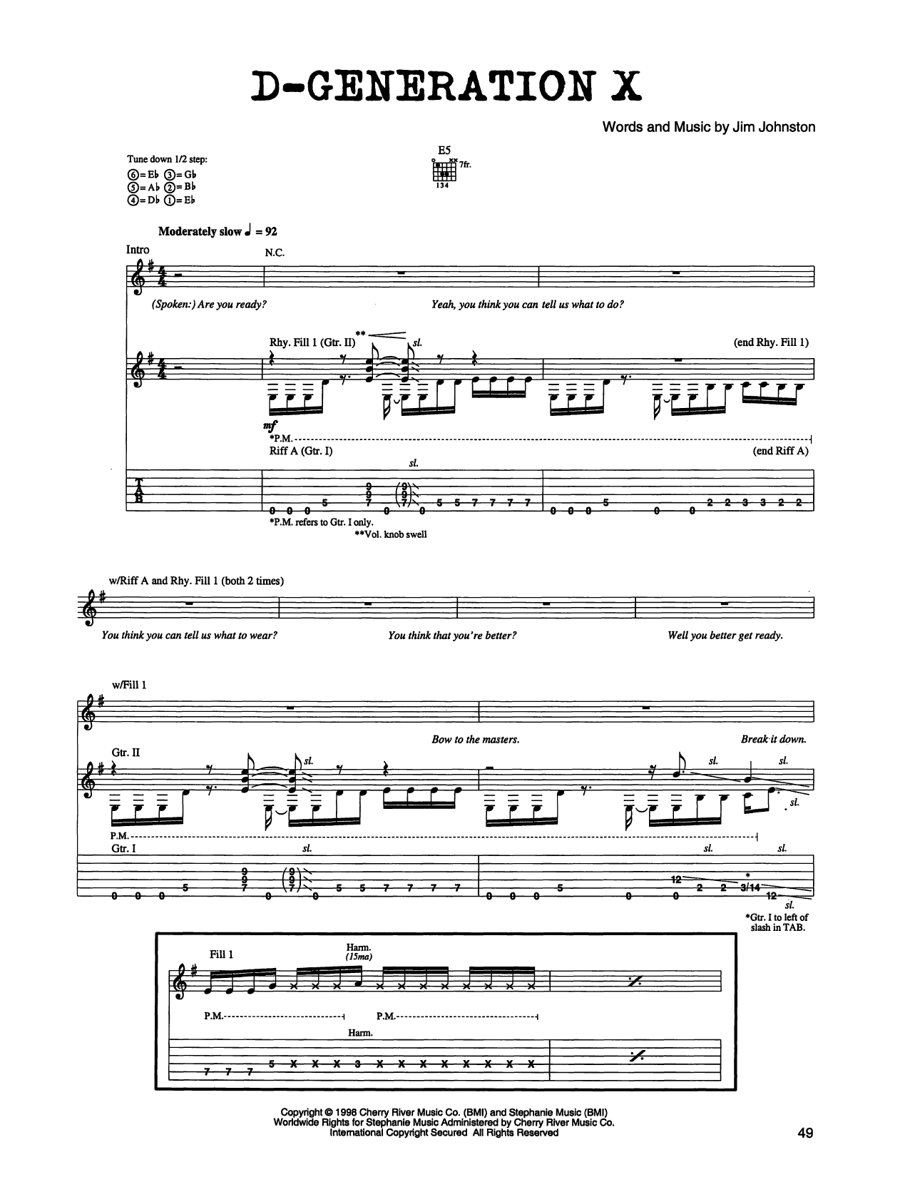 Jim Johnston D-Generation X sheet music notes and chords arranged for Guitar Tab