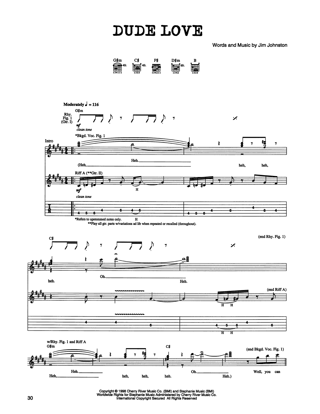 Jim Johnston Dude Love sheet music notes and chords arranged for Guitar Tab