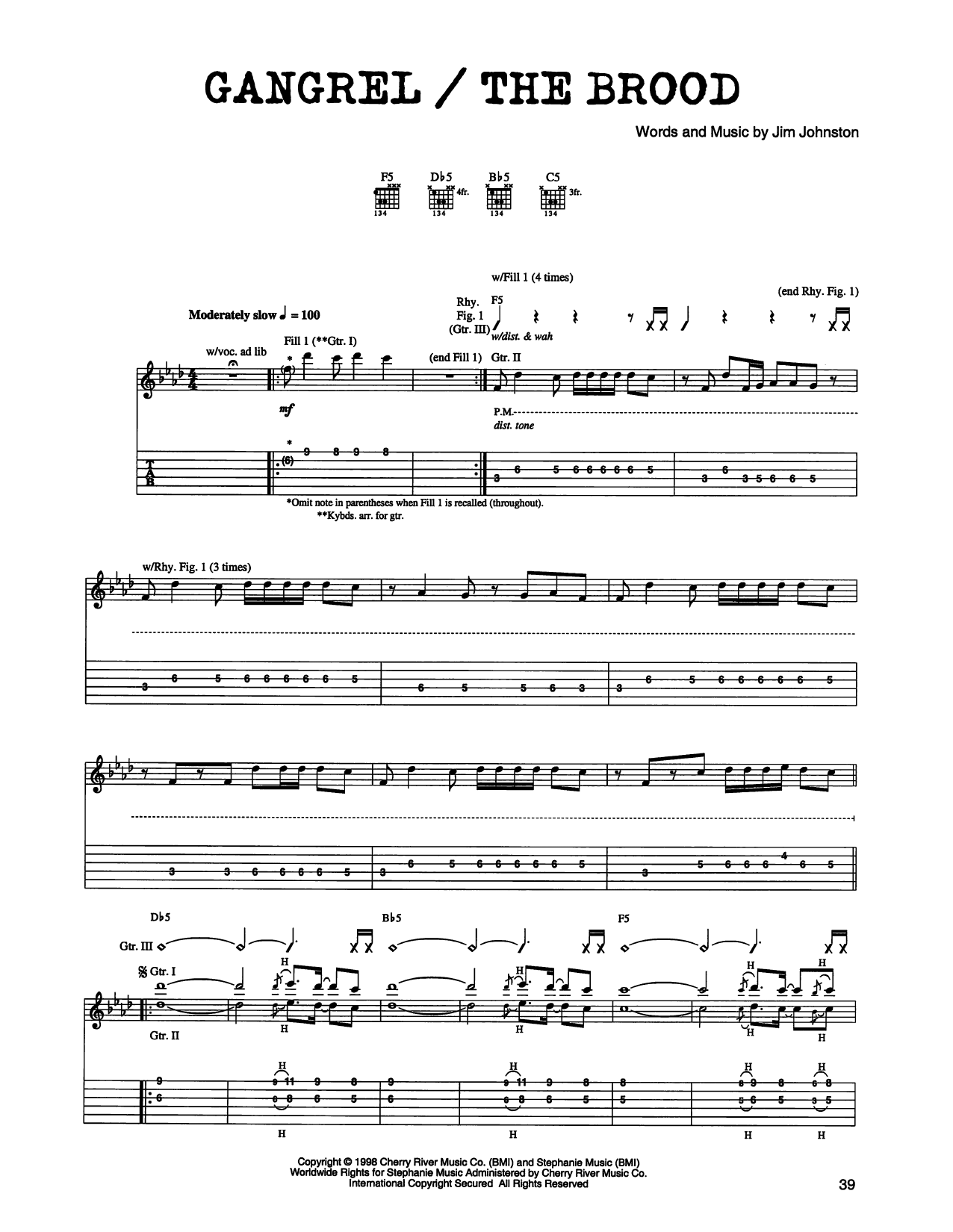 Jim Johnston Gangrel/The Brood sheet music notes and chords arranged for Guitar Tab