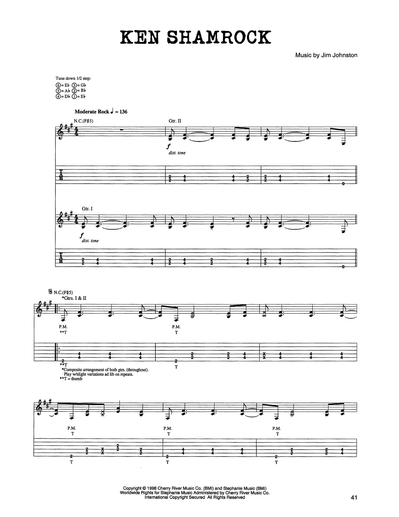 Jim Johnston Ken Shamrock sheet music notes and chords arranged for Guitar Tab