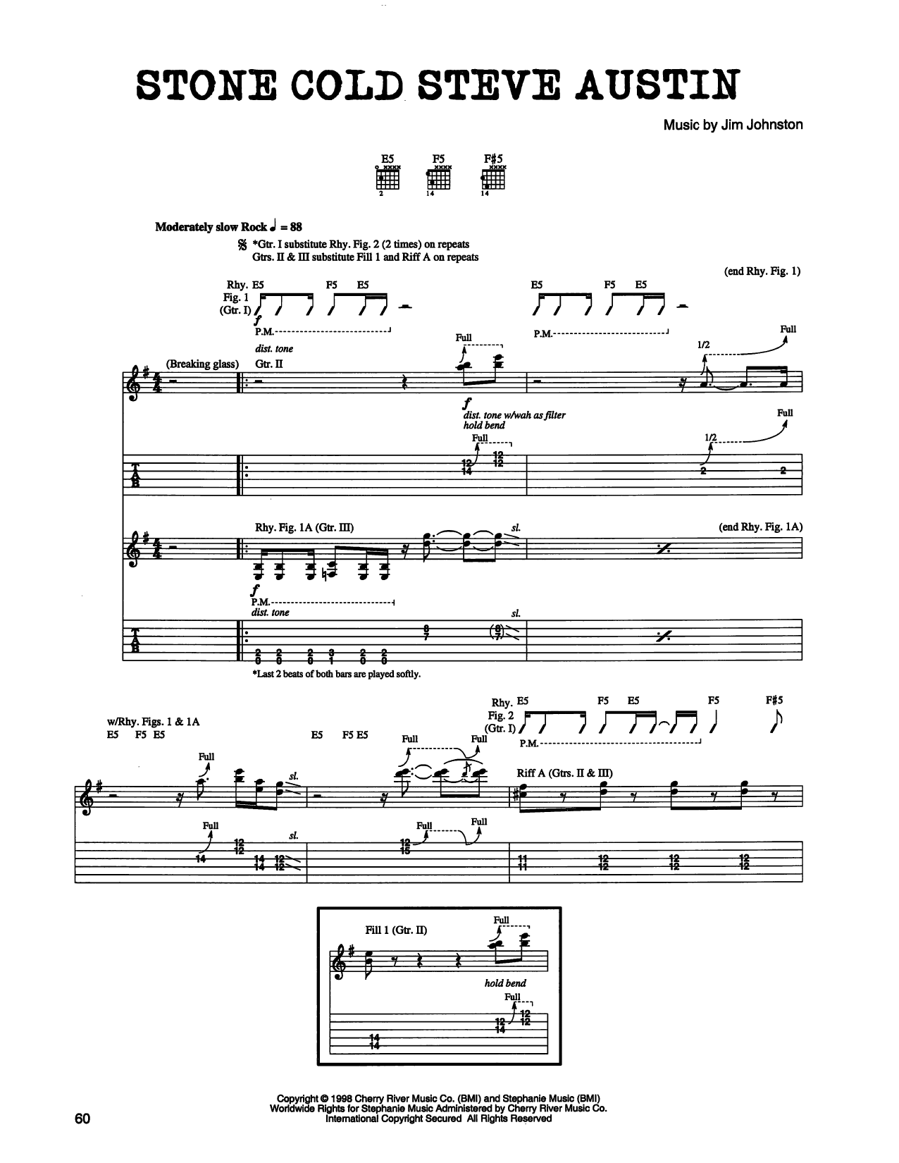 Jim Johnston Stone Cold Steve Austin sheet music notes and chords arranged for Guitar Tab