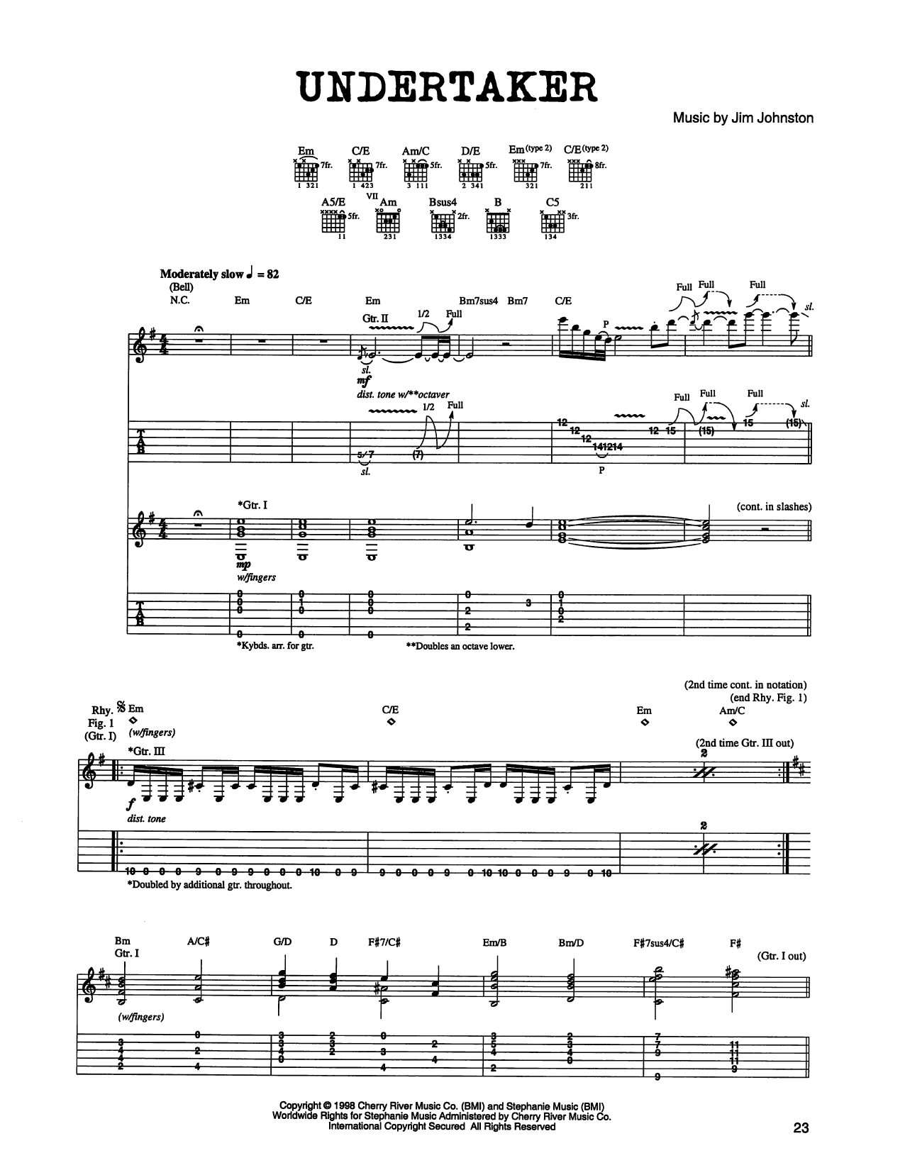 Jim Johnston Undertaker sheet music notes and chords arranged for Guitar Tab