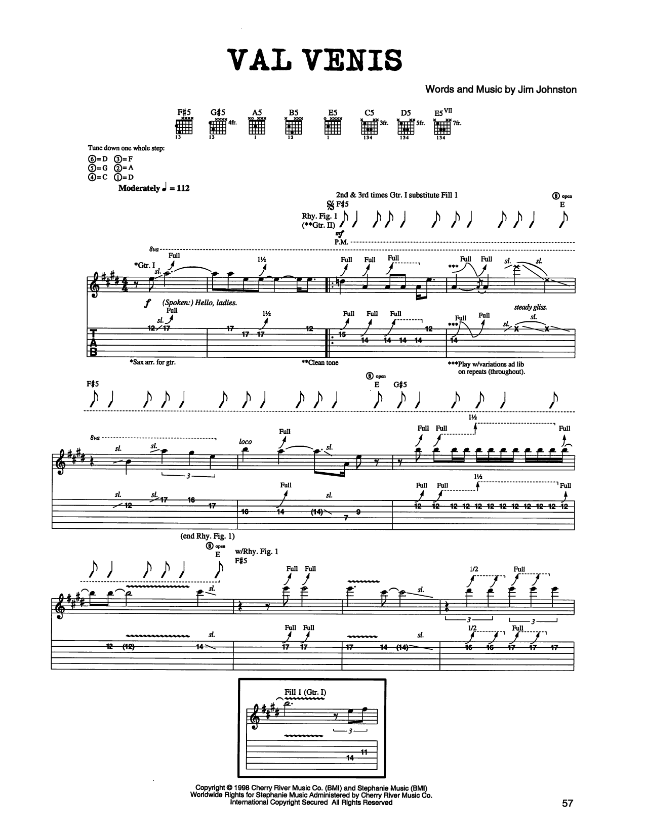Jim Johnston Val Venis sheet music notes and chords arranged for Guitar Tab