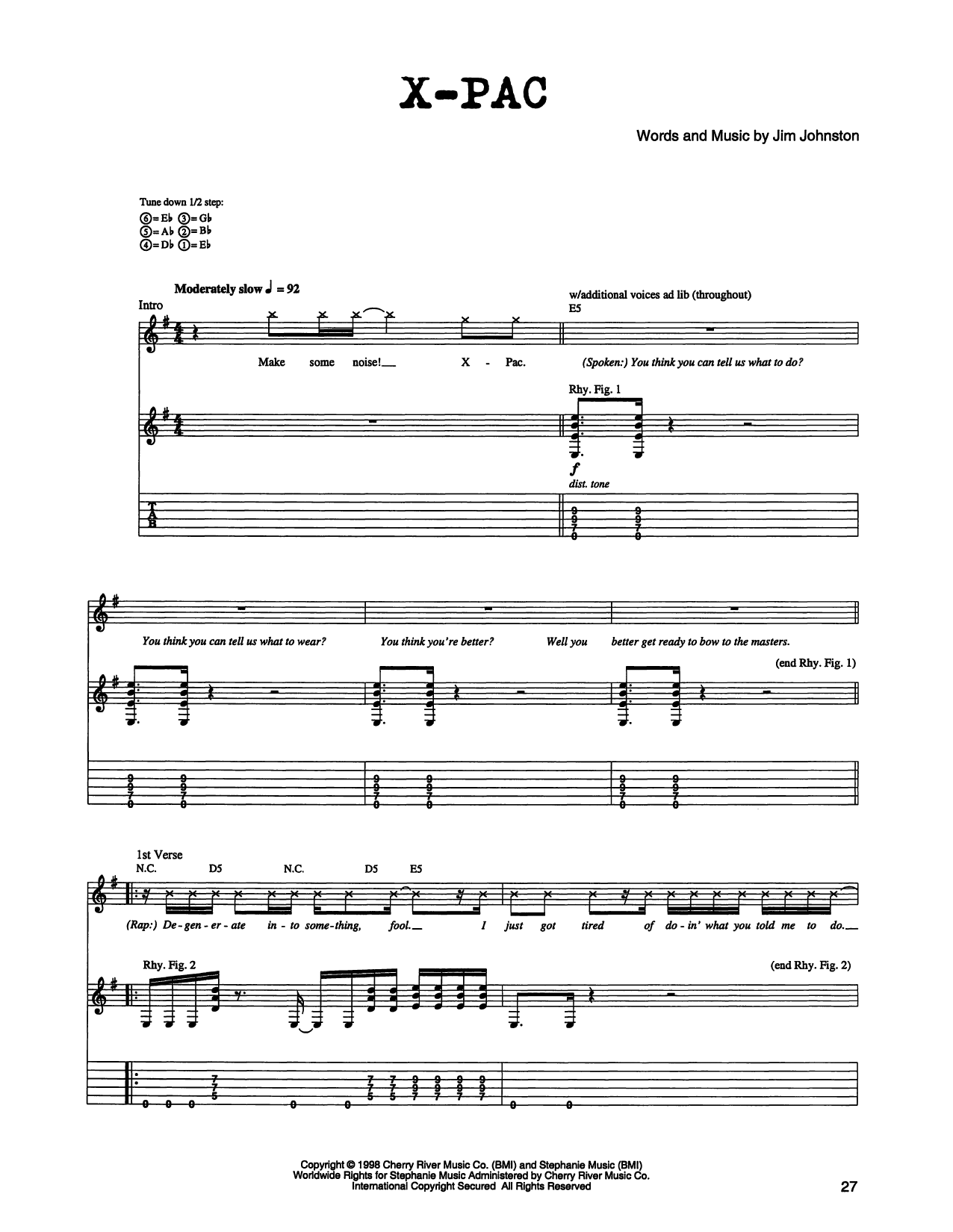 Jim Johnston X-Pac sheet music notes and chords arranged for Guitar Tab