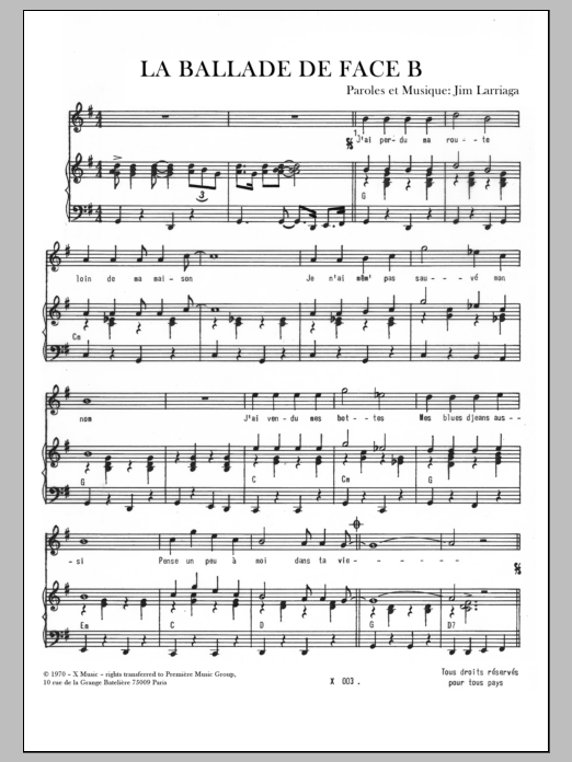Jim Larriaga Ballade De Face B sheet music notes and chords arranged for Piano & Vocal