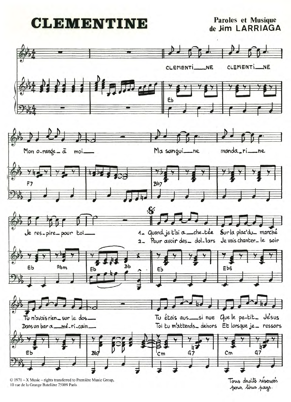 Jim Larriaga Clementine sheet music notes and chords arranged for Piano & Vocal