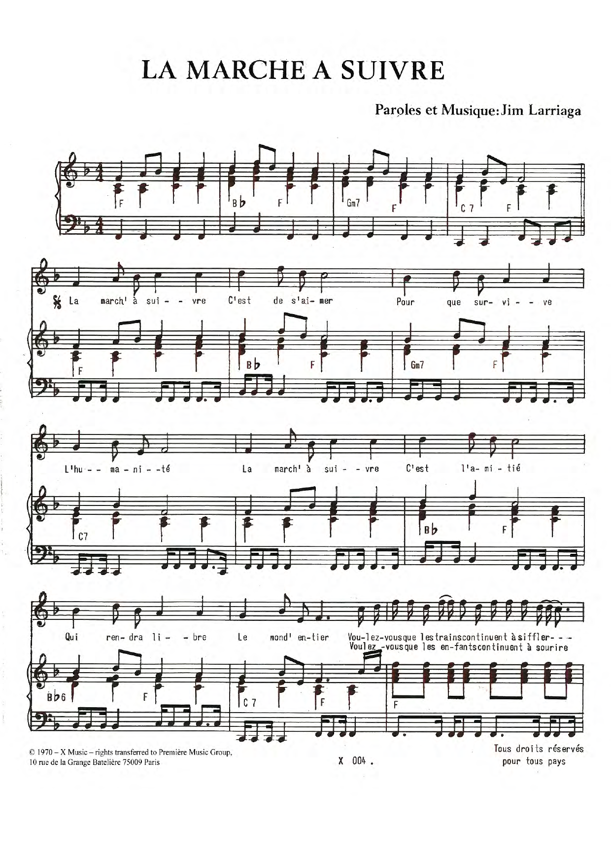 Jim Larriaga La Marche A Suivre sheet music notes and chords arranged for Piano & Vocal