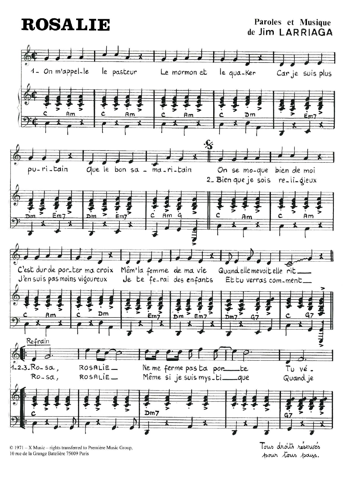 Jim Larriaga Rosalie sheet music notes and chords arranged for Piano & Vocal