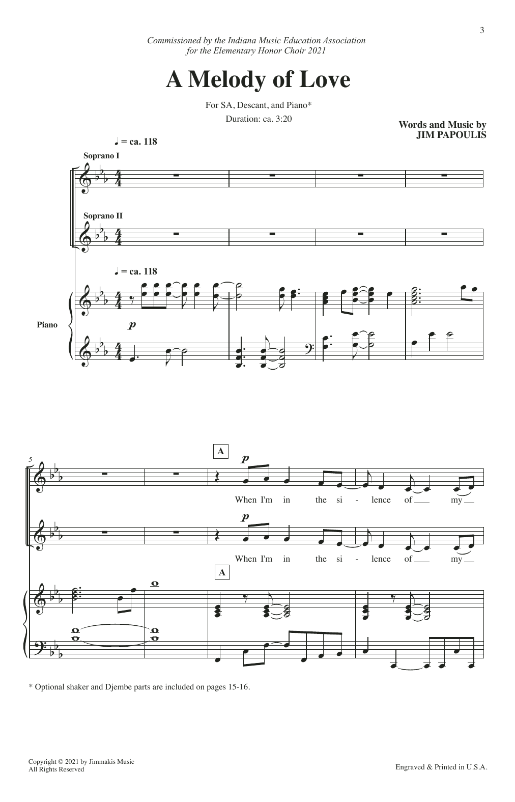 Jim Papoulis A Melody Of Love sheet music notes and chords arranged for 2-Part Choir